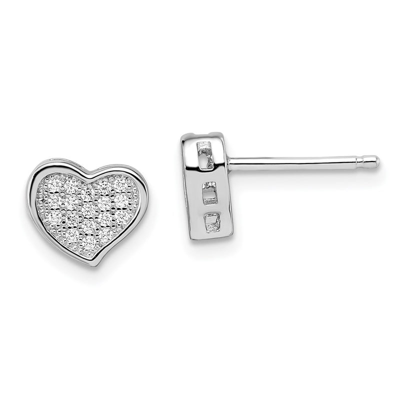 Sterling Silver Brilliant Embers Rhodium-Plated 36 Stone Micro Pav Cz Heart Post Earrings