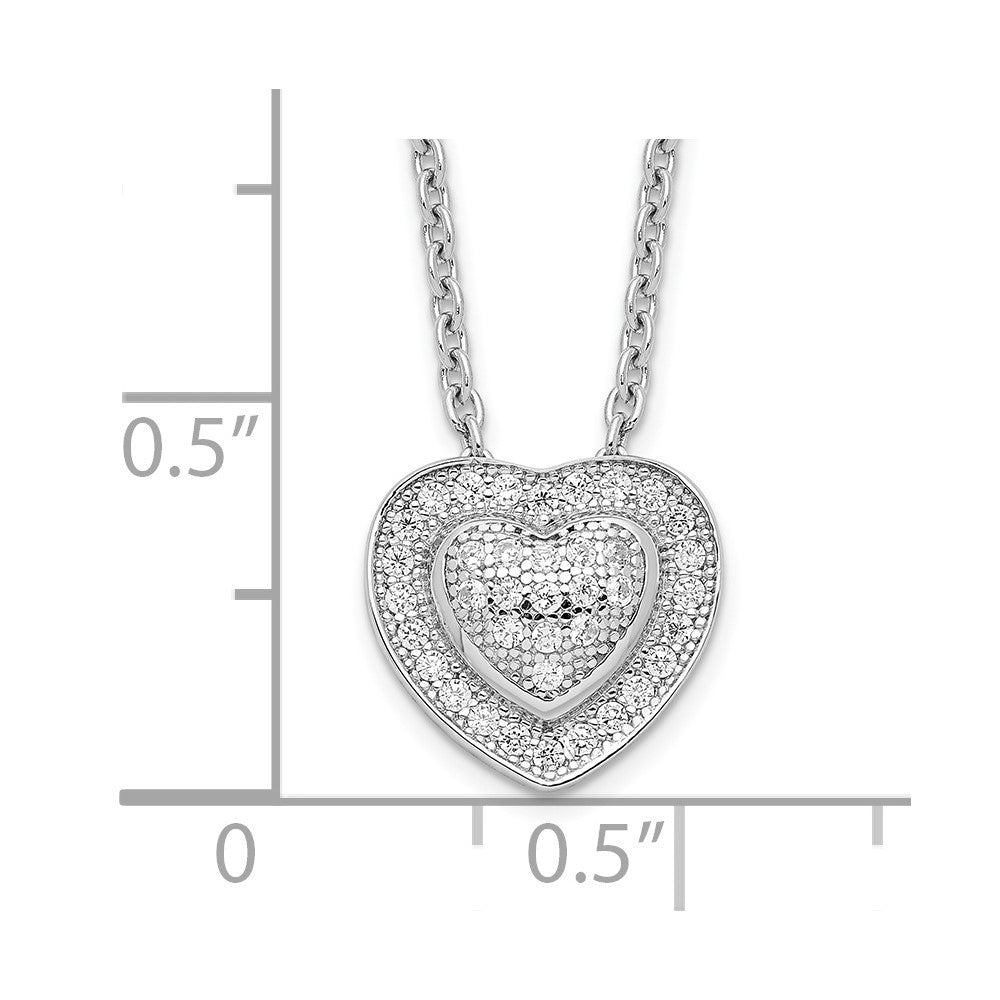 Sterling Silver Brilliant Embers Rhodium-Plated 38 Stone 18 Inch Micro Pav Cz Heart Necklace With 2 Extender