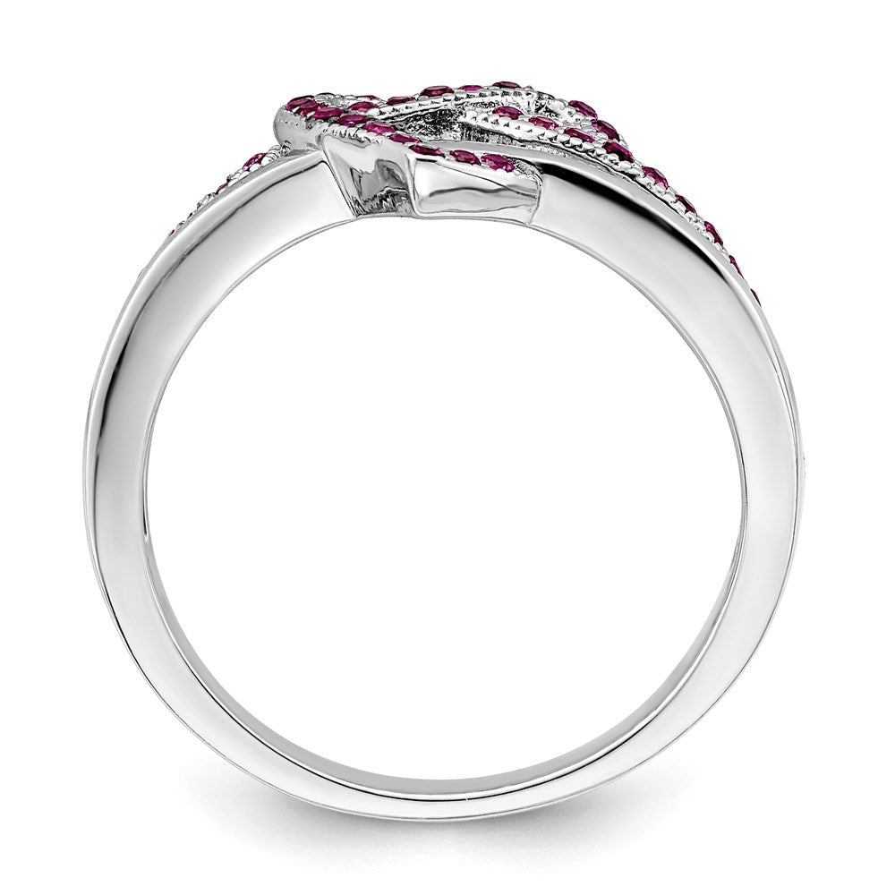 Sterling Silver Brilliant Embers Rhodium-Plated 41 Stone Micro Pav Red And White Cz Heart Ring