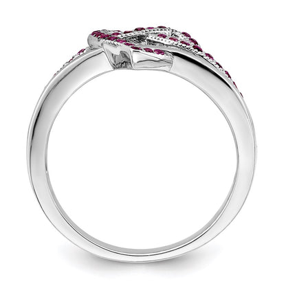 Sterling Silver Brilliant Embers Rhodium-Plated 41 Stone Micro Pav Red And White Cz Heart Ring