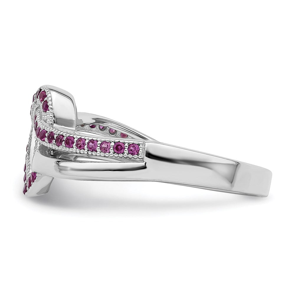 Sterling Silver Brilliant Embers Rhodium-Plated 41 Stone Micro Pav Red And White Cz Heart Ring