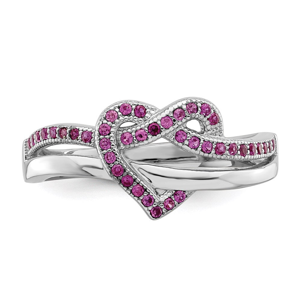 Sterling Silver Brilliant Embers Rhodium-Plated 41 Stone Micro Pav Red And White Cz Heart Ring