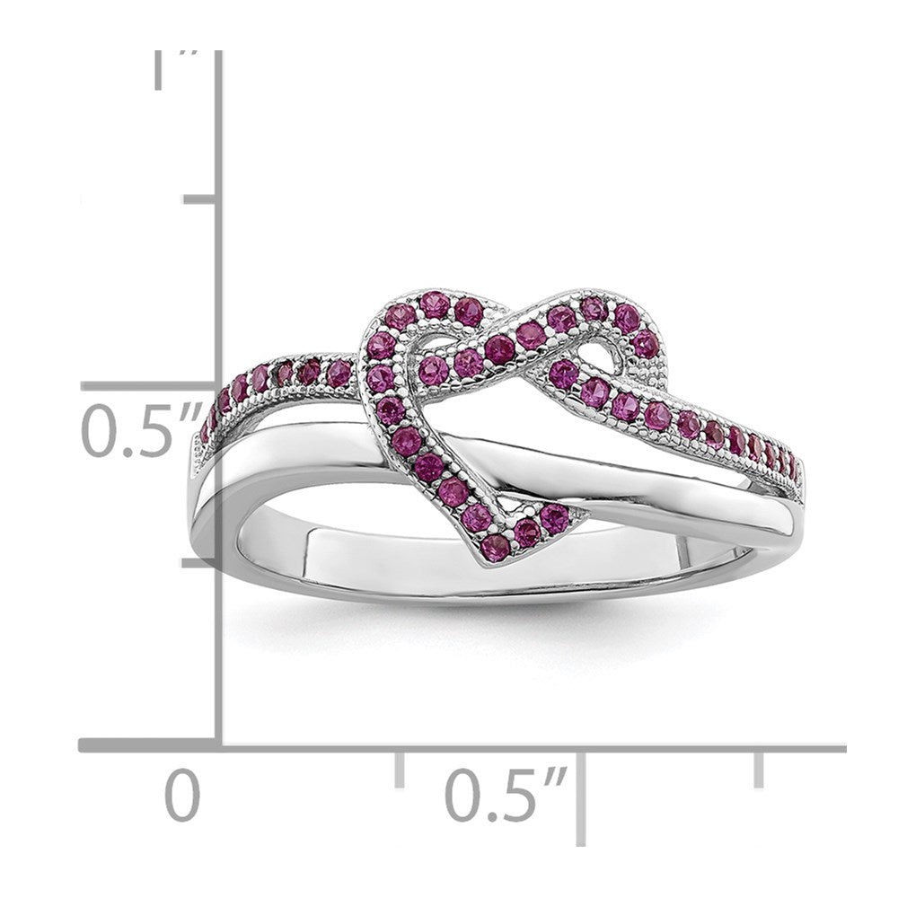 Sterling Silver Brilliant Embers Rhodium-Plated 41 Stone Micro Pav Red And White Cz Heart Ring