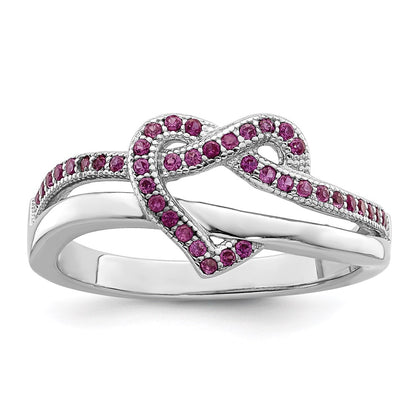 Sterling Silver Brilliant Embers Rhodium-Plated 41 Stone Micro Pav Red And White Cz Heart Ring