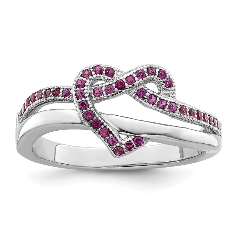Sterling Silver Brilliant Embers Rhodium-Plated 41 Stone Micro Pav Red And White Cz Heart Ring