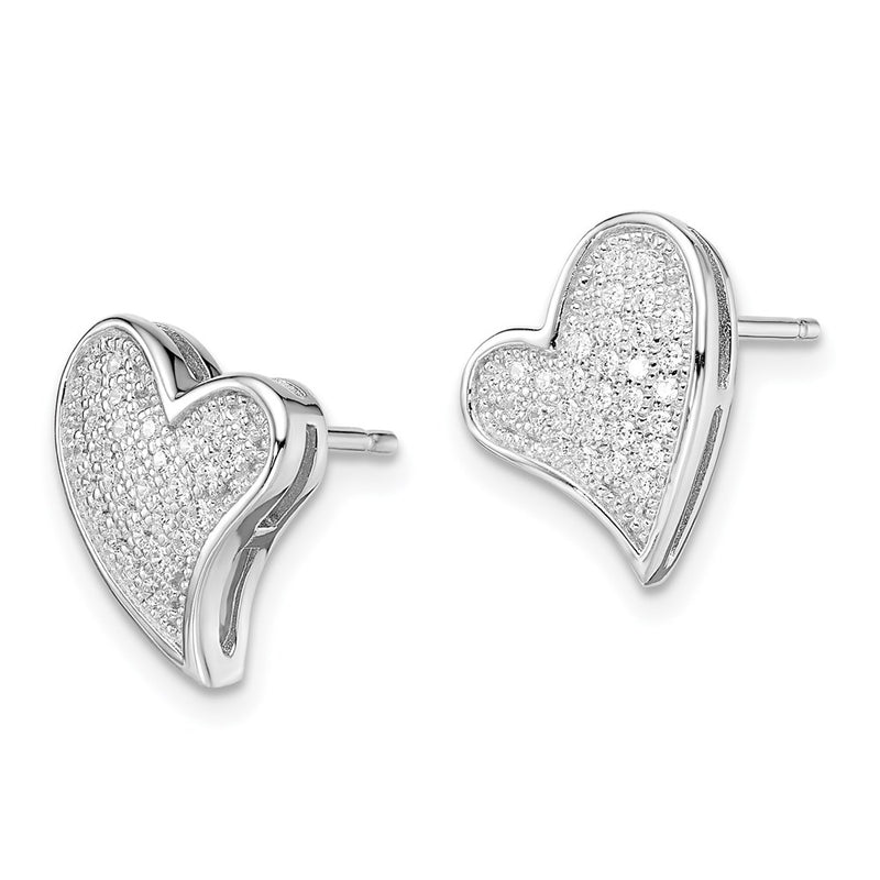 Sterling Silver Brilliant Embers Rhodium-Plated 56 Stone Micro Pav Cz Heart Post Earrings