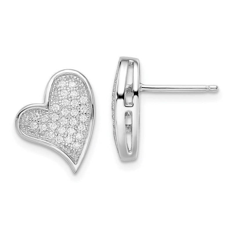 Sterling Silver Brilliant Embers Rhodium-Plated 56 Stone Micro Pav Cz Heart Post Earrings