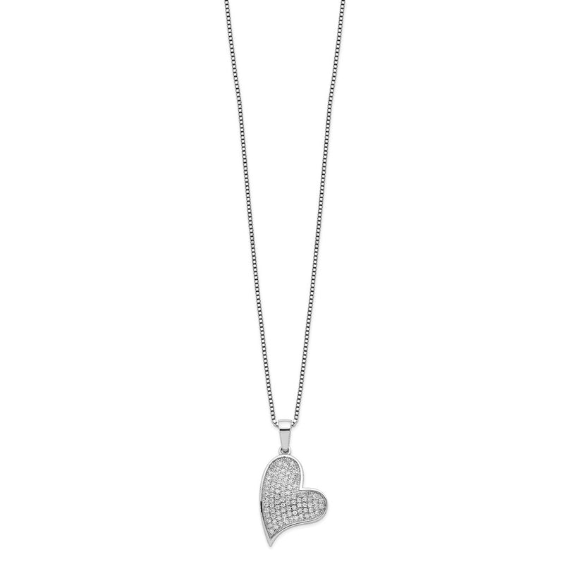 Sterling Silver Brilliant Embers Rhodium-Plated 84 Stone 18 Inch Micro Pav Cz Heart Necklace With 2 Extender