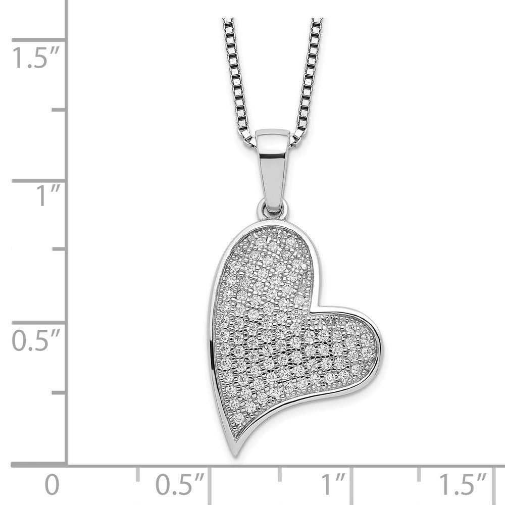 Sterling Silver Brilliant Embers Rhodium-Plated 84 Stone 18 Inch Micro Pav Cz Heart Necklace With 2 Extender