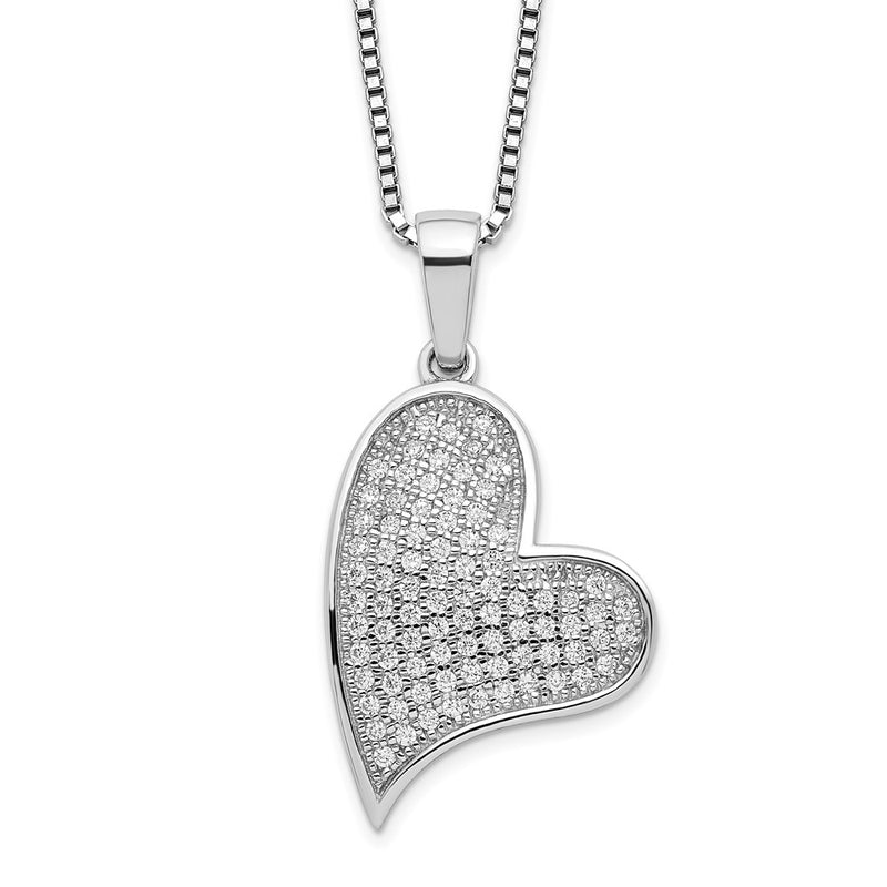 Sterling Silver Brilliant Embers Rhodium-Plated 84 Stone 18 Inch Micro Pav Cz Heart Necklace With 2 Extender