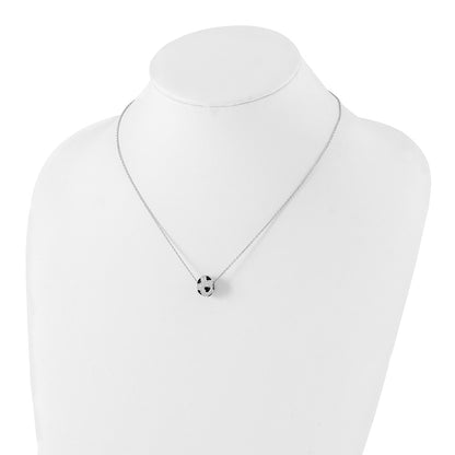Sterling Silver Black Enamel & Cz True Fire Heart Bead Necklace