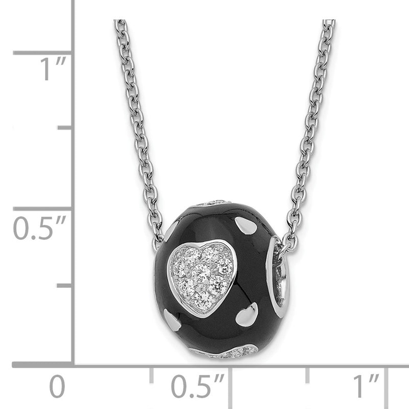 Sterling Silver Black Enamel & Cz True Fire Hearts Bead Necklace
