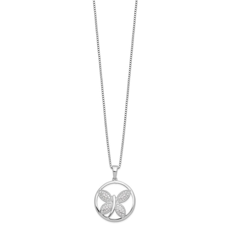 Sterling Silver Brilliant Embers Rhodium-Plated 52 Stone 18 Inch Micro Pav Cz Butterfly Necklace With 2 Extender