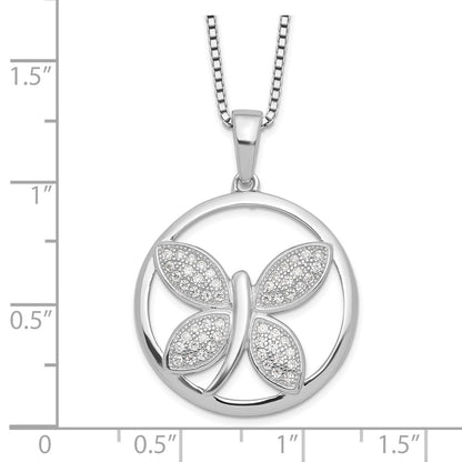 Sterling Silver Brilliant Embers Rhodium-Plated 52 Stone 18 Inch Micro Pav Cz Butterfly Necklace With 2 Extender