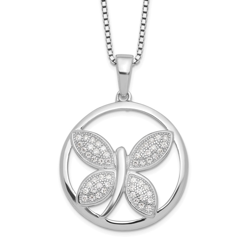 Sterling Silver Brilliant Embers Rhodium-Plated 52 Stone 18 Inch Micro Pav Cz Butterfly Necklace With 2 Extender