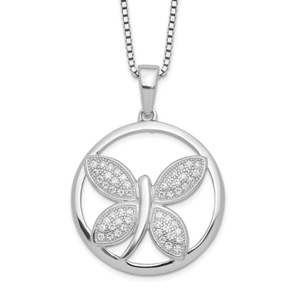 Sterling Silver Brilliant Embers Rhodium-Plated 52 Stone 18 Inch Micro Pav Cz Butterfly Necklace With 2 Extender