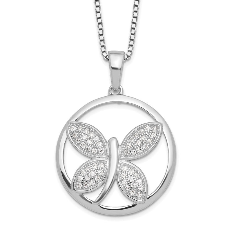 Sterling Silver Brilliant Embers Rhodium-Plated 52 Stone 18 Inch Micro Pav Cz Butterfly Necklace With 2 Extender