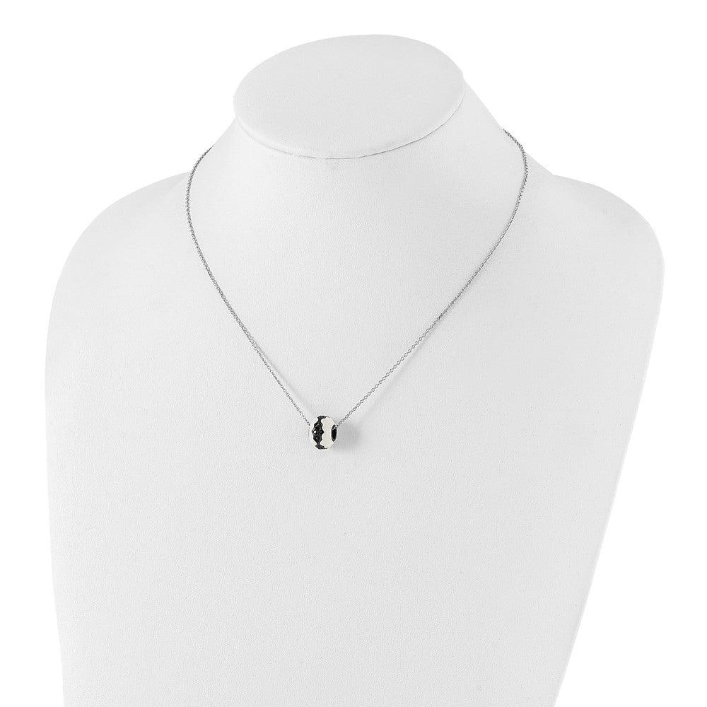 Sterling Silver White Enamel & Black Cz True Fire Bead Necklace