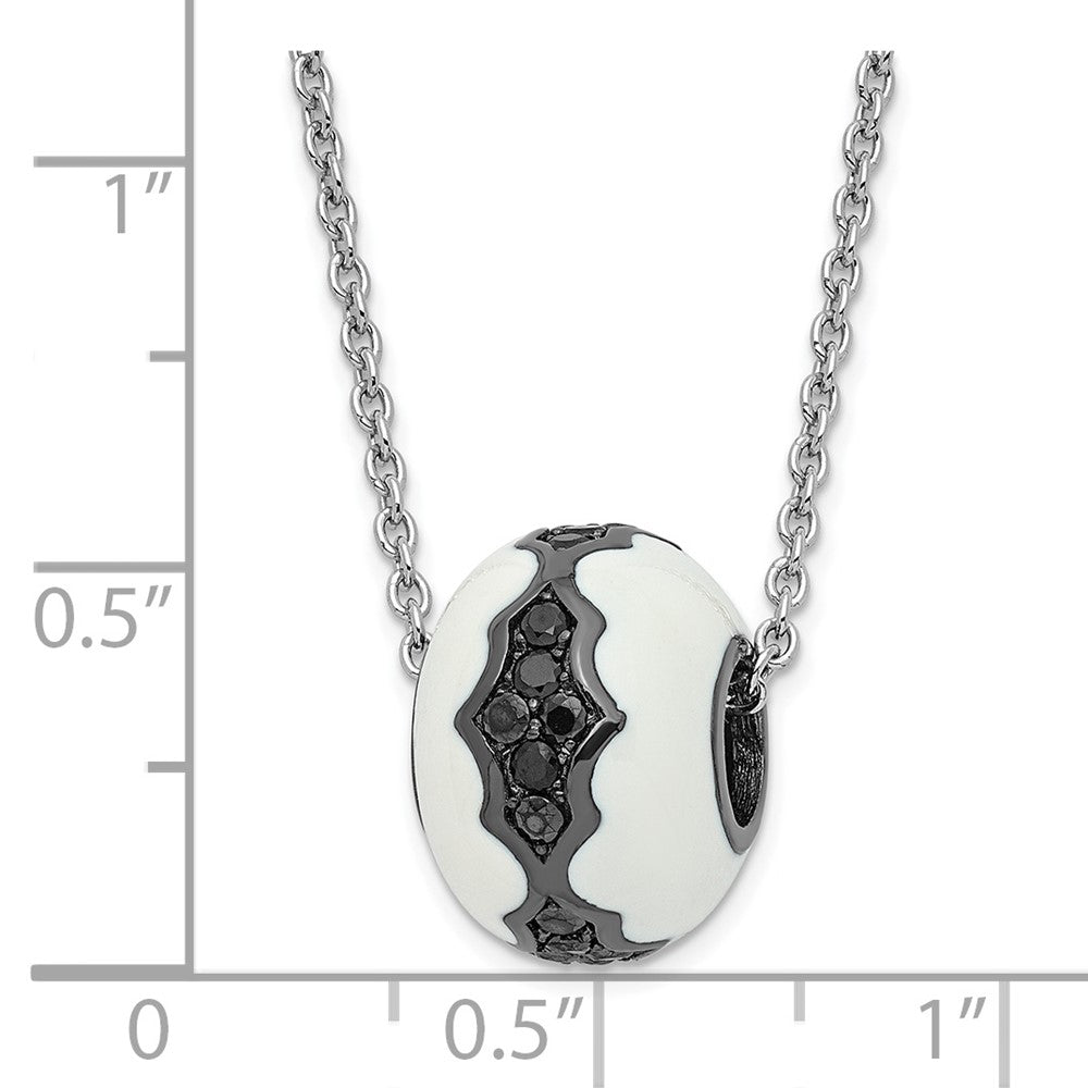 Sterling Silver White Enamel & Black Cz True Fire Bead Necklace