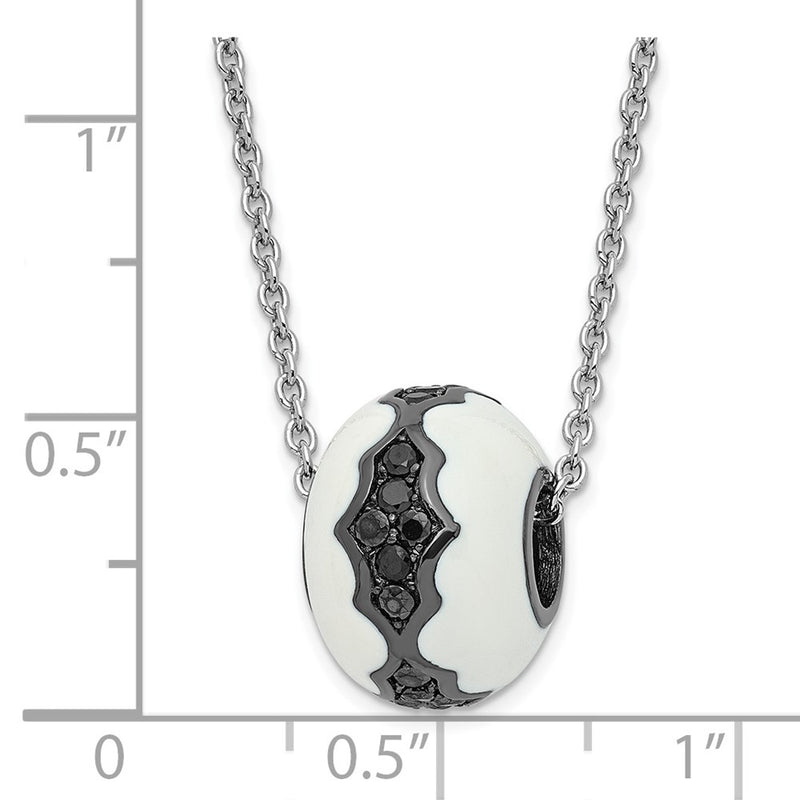 Sterling Silver White Enamel & Black Cz True Fire Bead Necklace
