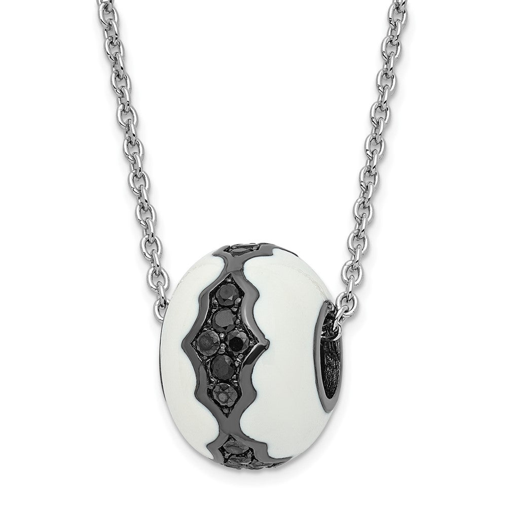Sterling Silver White Enamel & Black Cz True Fire Bead Necklace