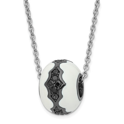 Sterling Silver White Enamel & Black Cz True Fire Bead Necklace