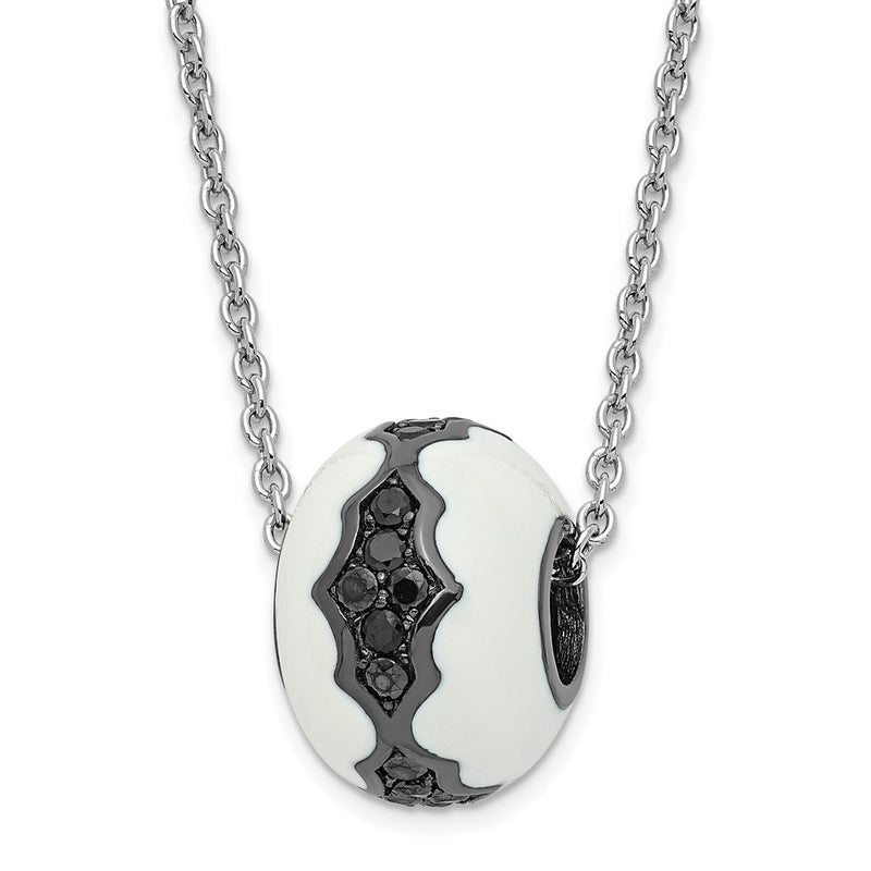 Sterling Silver White Enamel & Black Cz True Fire Bead Necklace