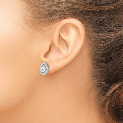Sterling Silver Brilliant Embers Rhodium-Plated 52 Stone Pear Halo Micro Pav Cz Teardrop Post Earrings