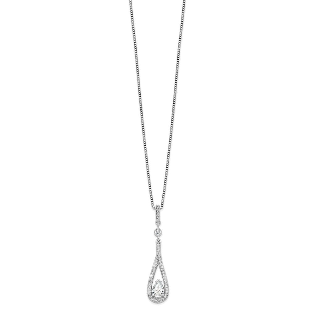 Sterling Silver Brilliant Embers Rhodium-Plated 46 Stone 18 Inch With 2 Extender Spring Ring Clasp Micro Pav Cz Teardrop Necklace