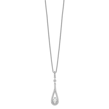 Sterling Silver Brilliant Embers Rhodium-Plated 46 Stone 18 Inch With 2 Extender Spring Ring Clasp Micro Pav Cz Teardrop Necklace