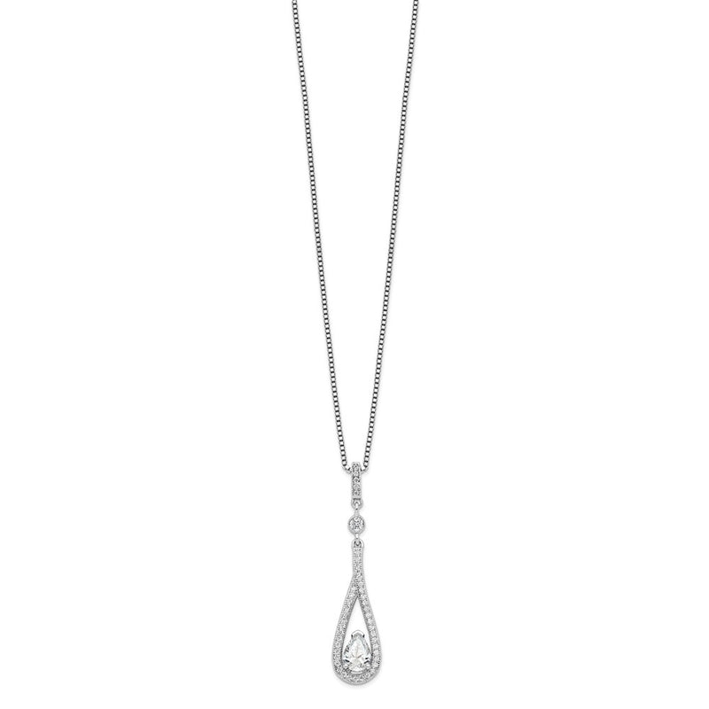 Sterling Silver Brilliant Embers Rhodium-Plated 46 Stone 18 Inch With 2 Extender Spring Ring Clasp Micro Pav Cz Teardrop Necklace
