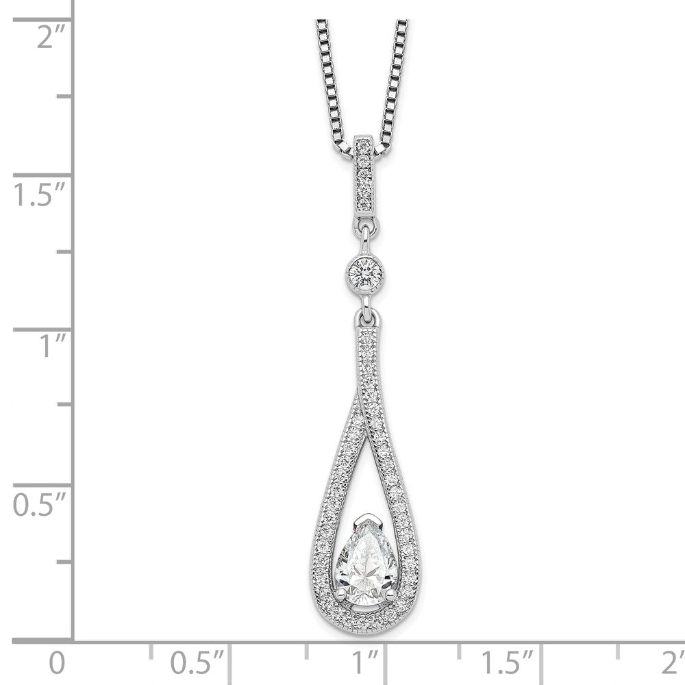 Sterling Silver Brilliant Embers Rhodium-Plated 46 Stone 18 Inch With 2 Extender Spring Ring Clasp Micro Pav Cz Teardrop Necklace