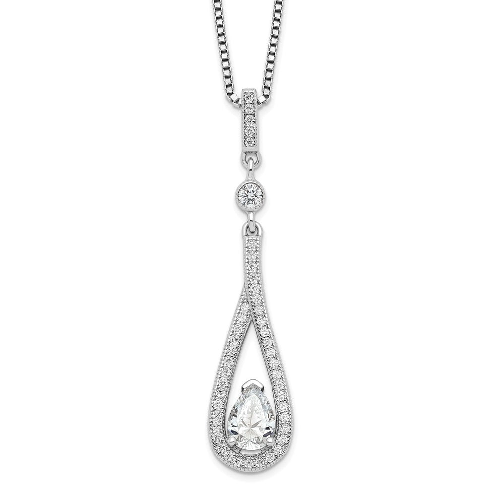Sterling Silver Brilliant Embers Rhodium-Plated 46 Stone 18 Inch With 2 Extender Spring Ring Clasp Micro Pav Cz Teardrop Necklace