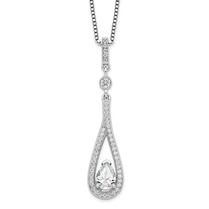 Sterling Silver Brilliant Embers Rhodium-Plated 46 Stone 18 Inch With 2 Extender Spring Ring Clasp Micro Pav Cz Teardrop Necklace