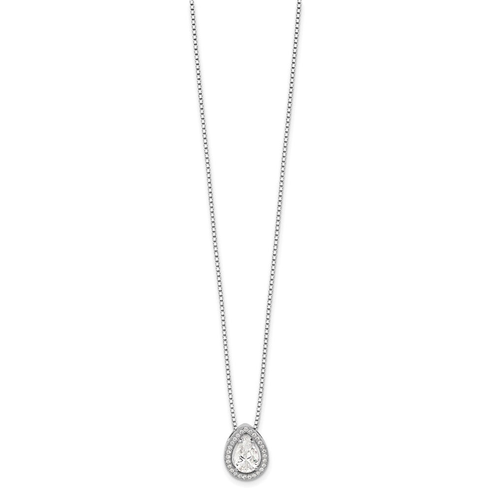 Sterling Silver Brilliant Embers Rhodium-Plated 28 Stone 18 Inch Halo Micro Pav Cz Teardrop Necklace With 2 Extender