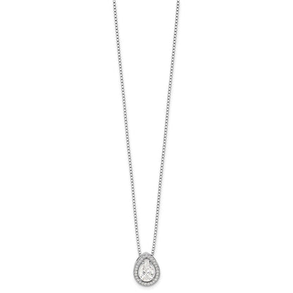 Sterling Silver Brilliant Embers Rhodium-Plated 28 Stone 18 Inch Halo Micro Pav Cz Teardrop Necklace With 2 Extender