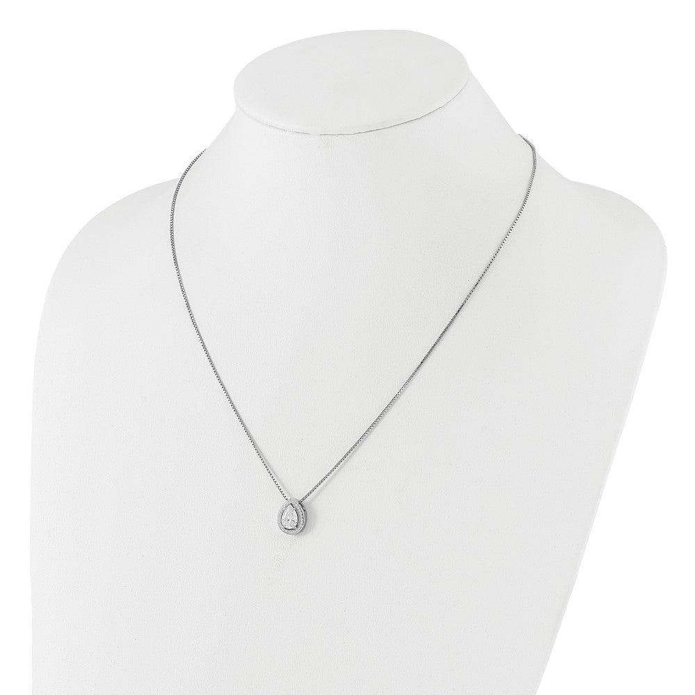 Sterling Silver Brilliant Embers Rhodium-Plated 28 Stone 18 Inch Halo Micro Pav Cz Teardrop Necklace With 2 Extender