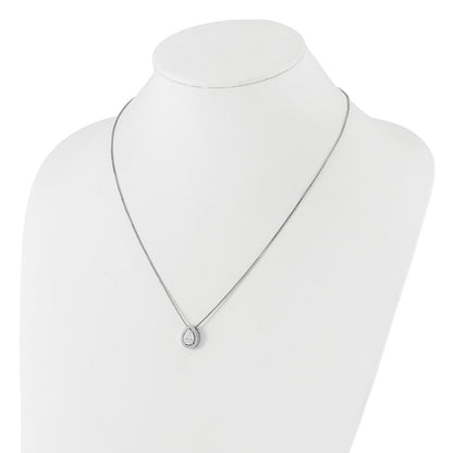 Sterling Silver Brilliant Embers Rhodium-Plated 28 Stone 18 Inch Halo Micro Pav Cz Teardrop Necklace With 2 Extender