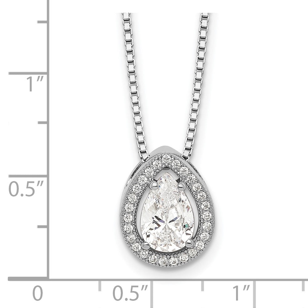 Sterling Silver Brilliant Embers Rhodium-Plated 28 Stone 18 Inch Halo Micro Pav Cz Teardrop Necklace With 2 Extender