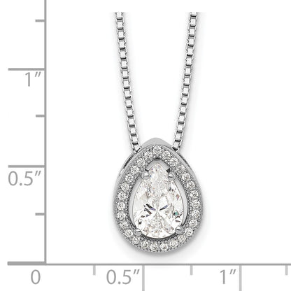Sterling Silver Brilliant Embers Rhodium-Plated 28 Stone 18 Inch Halo Micro Pav Cz Teardrop Necklace With 2 Extender