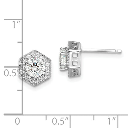 Sterling Silver Brilliant Embers Rhodium-Plated 38 Stone Micro Pav Cz Halo Hexagon Post Earrings