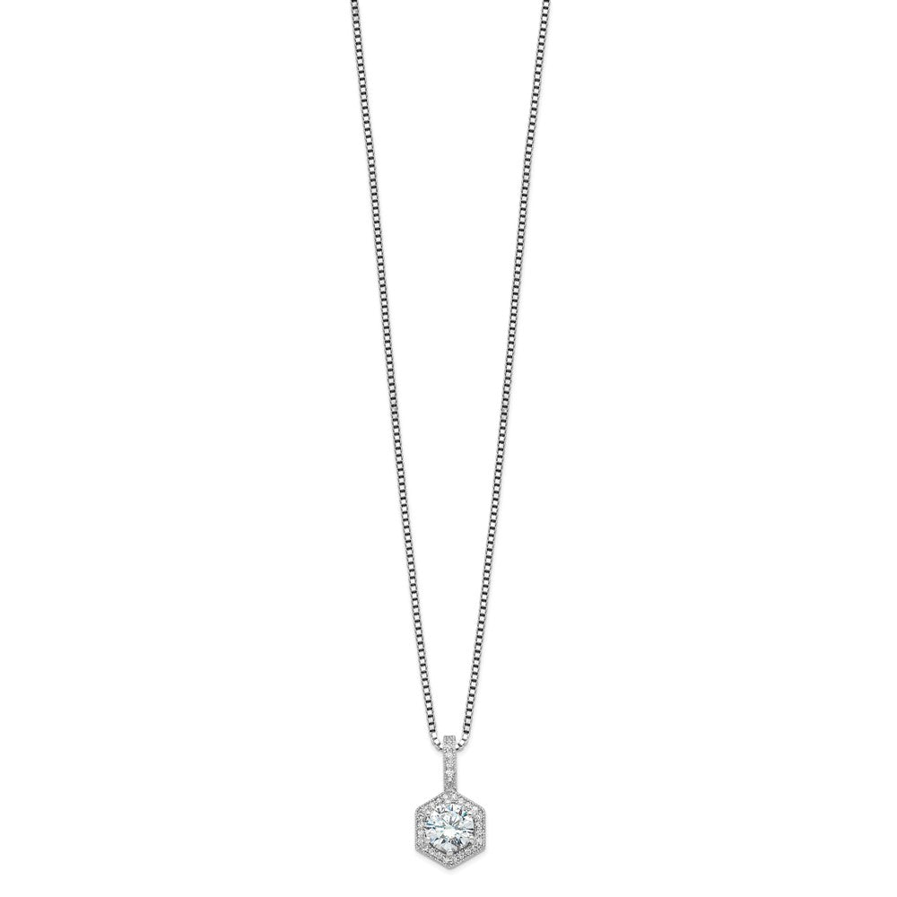 Sterling Silver Brilliant Embers Rhodium-Plated 31 Stone 18 Inch Micro Pav Cz Hexagon Necklace With 2 Extender