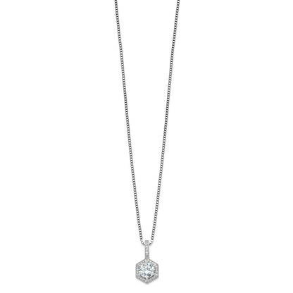 Sterling Silver Brilliant Embers Rhodium-Plated 31 Stone 18 Inch Micro Pav Cz Hexagon Necklace With 2 Extender