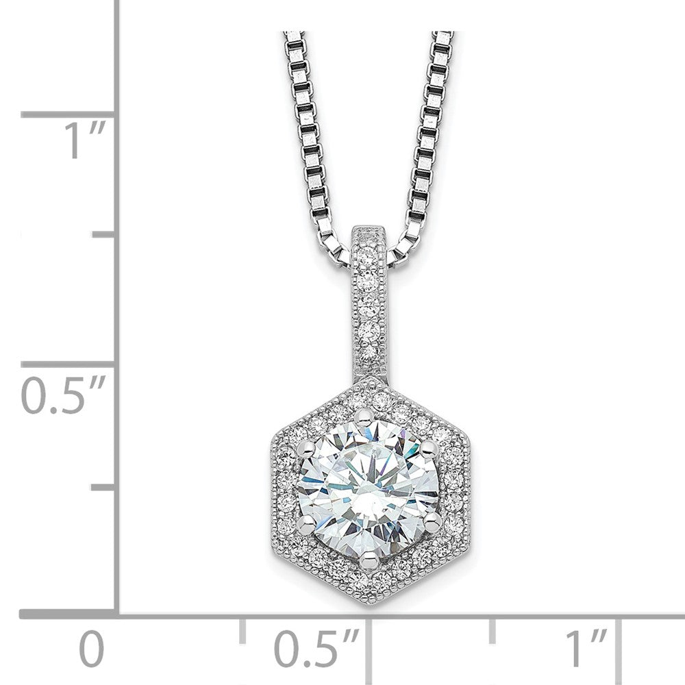 Sterling Silver Brilliant Embers Rhodium-Plated 31 Stone 18 Inch Micro Pav Cz Hexagon Necklace With 2 Extender