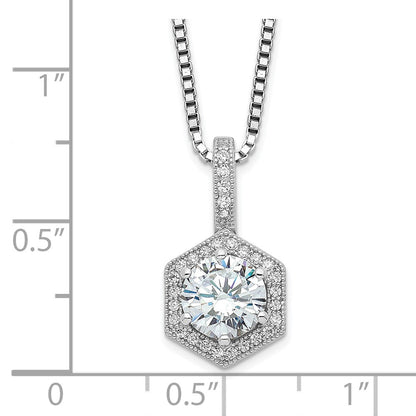Sterling Silver Brilliant Embers Rhodium-Plated 31 Stone 18 Inch Micro Pav Cz Hexagon Necklace With 2 Extender