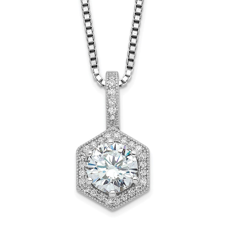Sterling Silver Brilliant Embers Rhodium-Plated 31 Stone 18 Inch Micro Pav Cz Hexagon Necklace With 2 Extender
