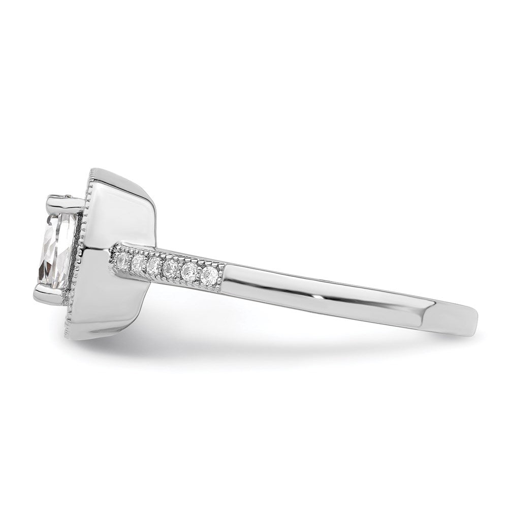 Sterling Silver Brilliant Embers Rhodium-Plated 37 Stone Halo Micro Pav Cz Ring