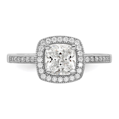 Sterling Silver Brilliant Embers Rhodium-Plated 37 Stone Halo Micro Pav Cz Ring