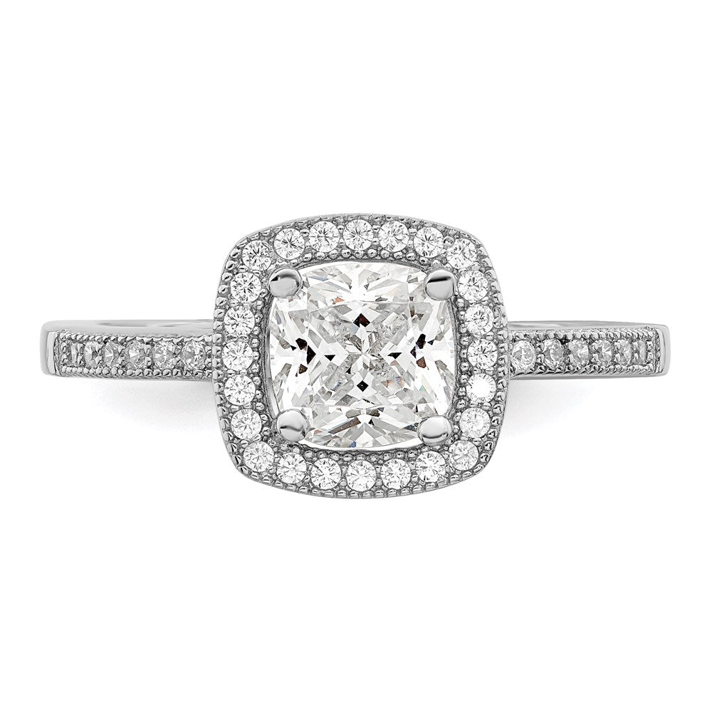 Sterling Silver Brilliant Embers Rhodium-Plated 37 Stone Halo Micro Pav Cz Ring