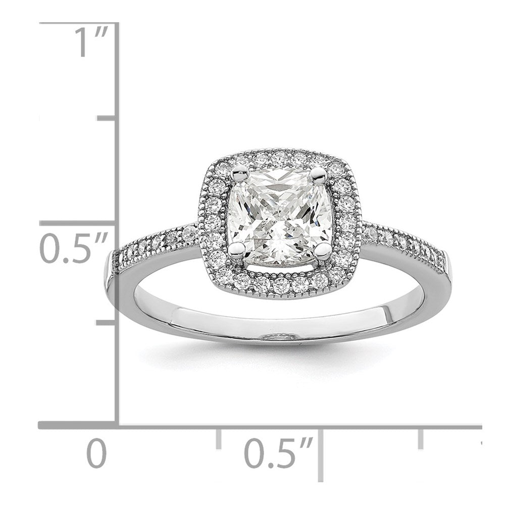 Sterling Silver Brilliant Embers Rhodium-Plated 37 Stone Halo Micro Pav Cz Ring